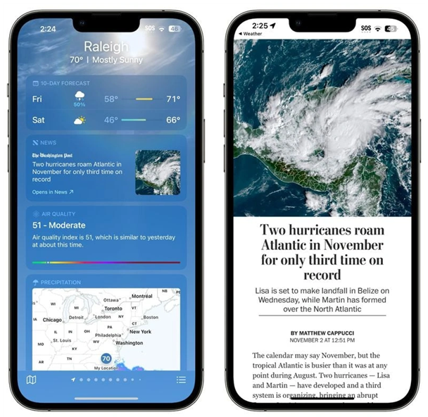 庆阳苹果14维修分享iPhone 14手机如何看天气时顺带看新闻 
