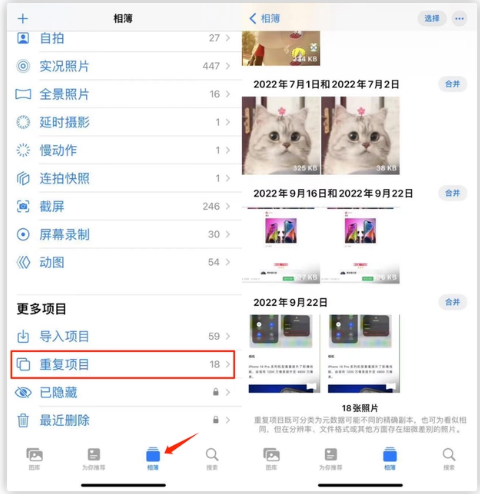 庆阳苹果手机维修分享iOS 16 中相册重复项目功能使用方法 