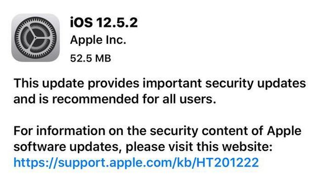 庆阳苹果手机维修分享iOS12.5.2发布，建议所有老苹果用户安装 